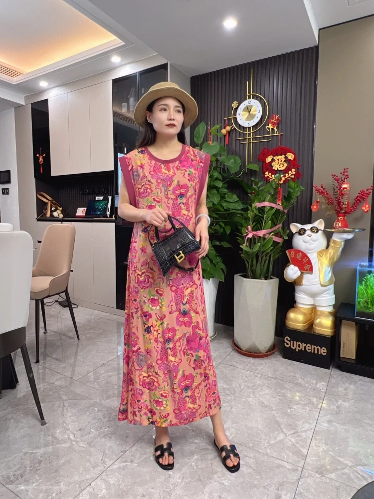 白富美黑白配高级极简撞色休闲百搭夏季遮胖显瘦无袖绵绸连衣裙