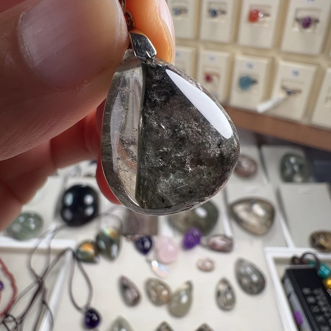 颈饰银S925镶嵌水晶天然幽灵水晶