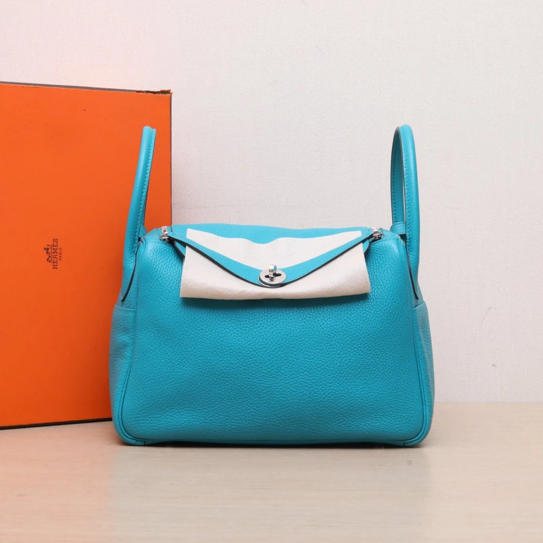 99新 Hermes/爱马仕 小花姑姑867737Lindy 30 Z6孔雀绿 X刻包