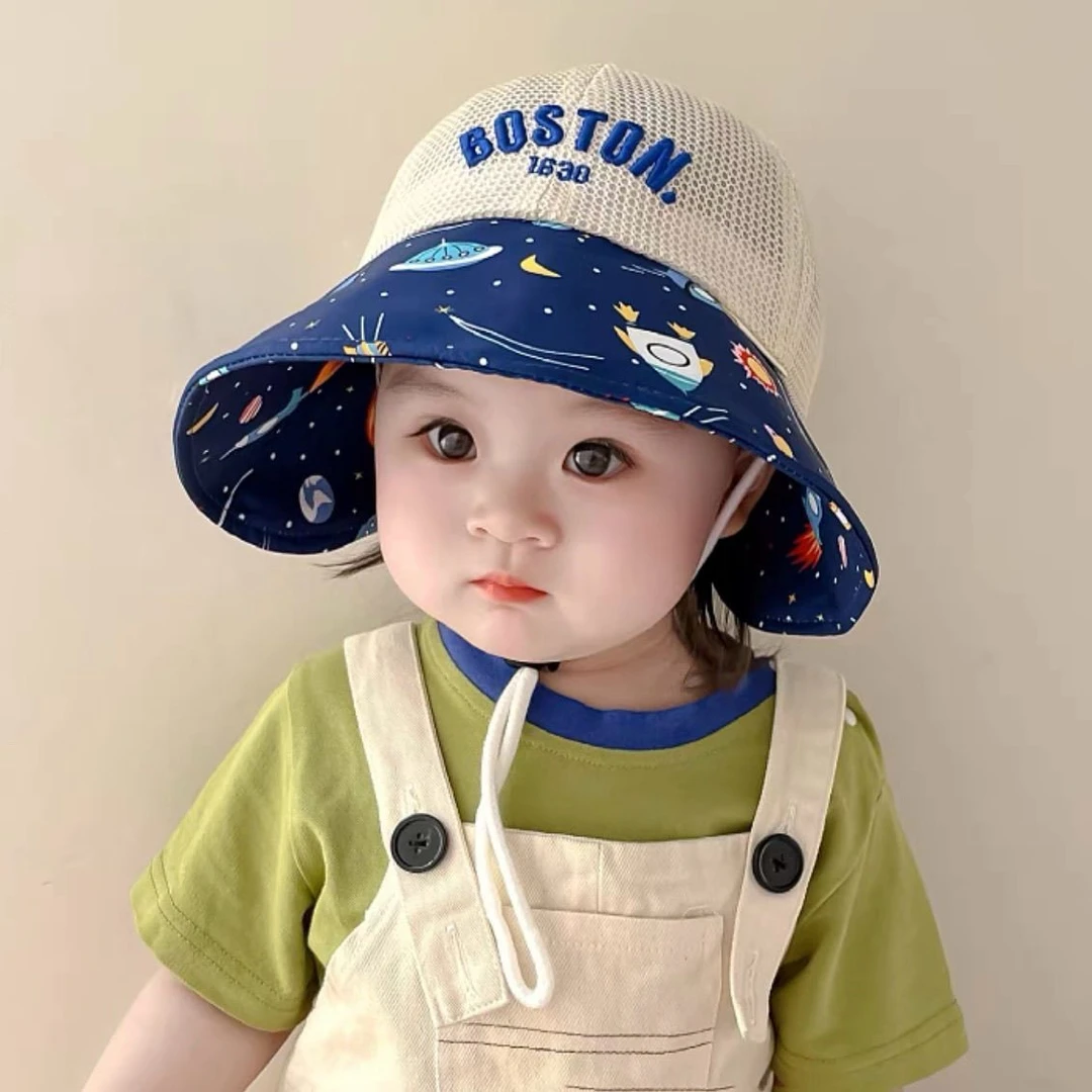宝宝帽子夏季薄款大檐男女童太阳帽新款网眼渔夫帽婴儿遮阳帽