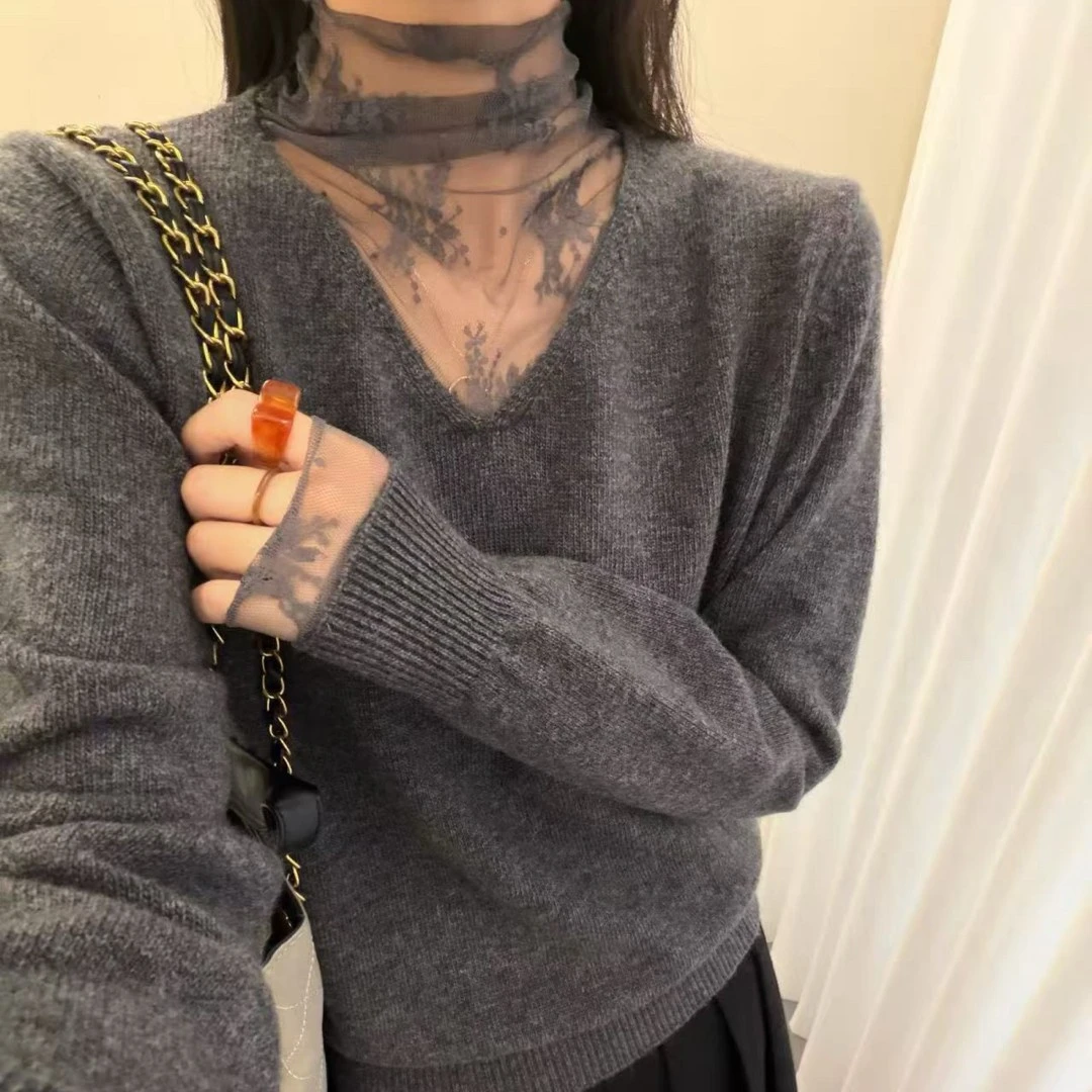8293修身拼接套头针织女毛针织衫
