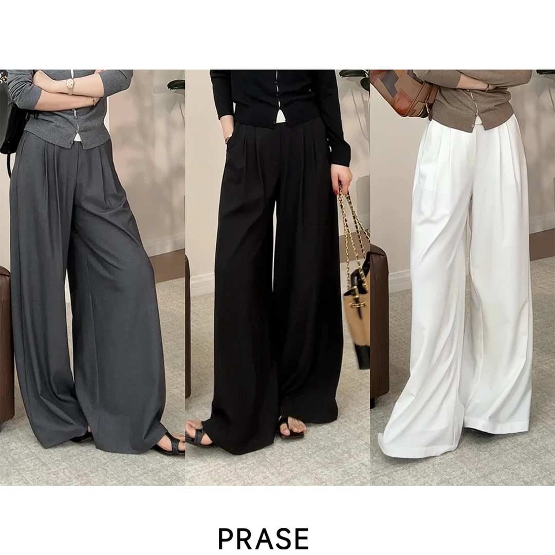 PRASE·噜【高分常穿】微胖轻奢设计款秋铜氨醋酸休闲阔腿裤PR507B95