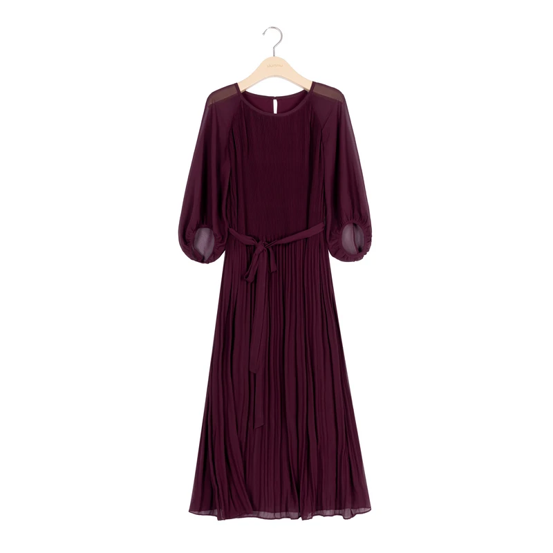 敦奴连衣裙中长款圆领纯色套头常规袖型女装涤纶材质时尚优雅