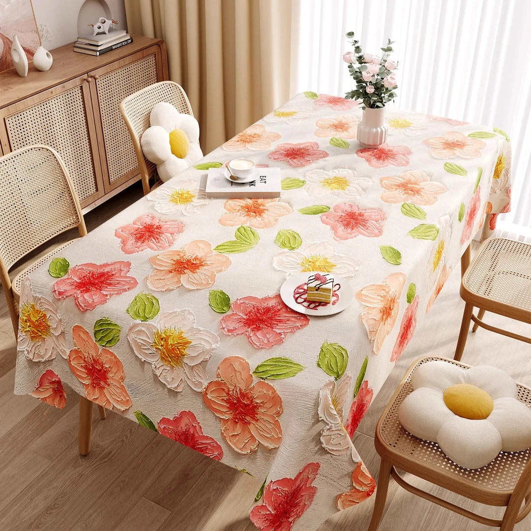 3D立体感桌布防水防油免洗长方形餐桌布轻奢高级感油画风茶几台布