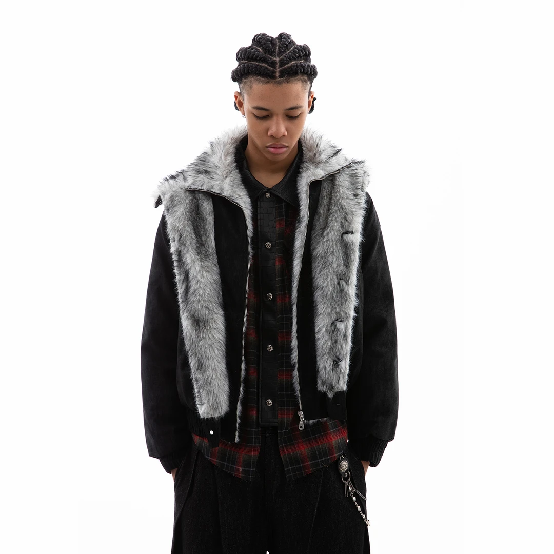 Trend st复古座山雕加厚棉服男女宽松假两件毛领外套冬季保暖棉衣