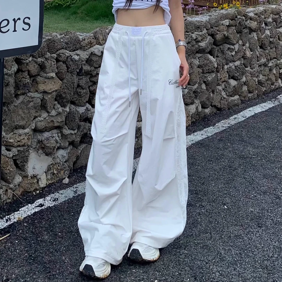 街舞爵士舞裤复古蕾丝拼接伞兵裤女夏季嘻哈休闲甜酷辣妹百搭显瘦