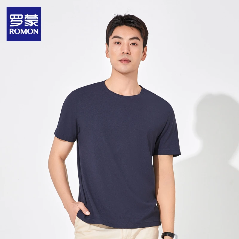 【速干T恤】罗蒙短袖t恤男款2025新款圆领男士夏季半袖纯色打底衫潮