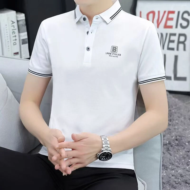 POLO衫短袖t恤潮流商务上衣夏季男装翻领半袖透气 白色 708#