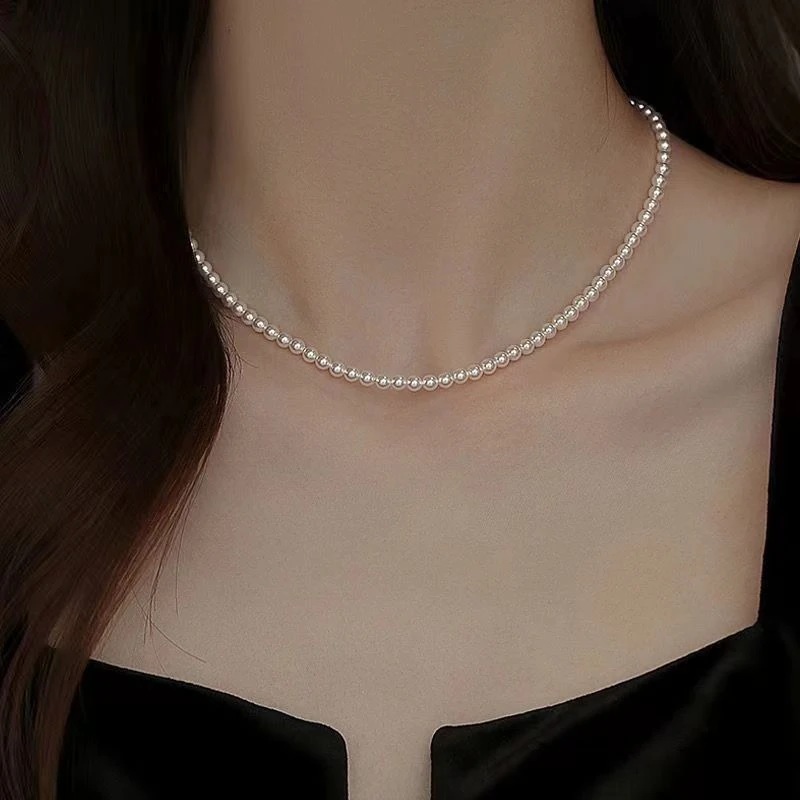 珍珠 项链白色小米珠卡4+