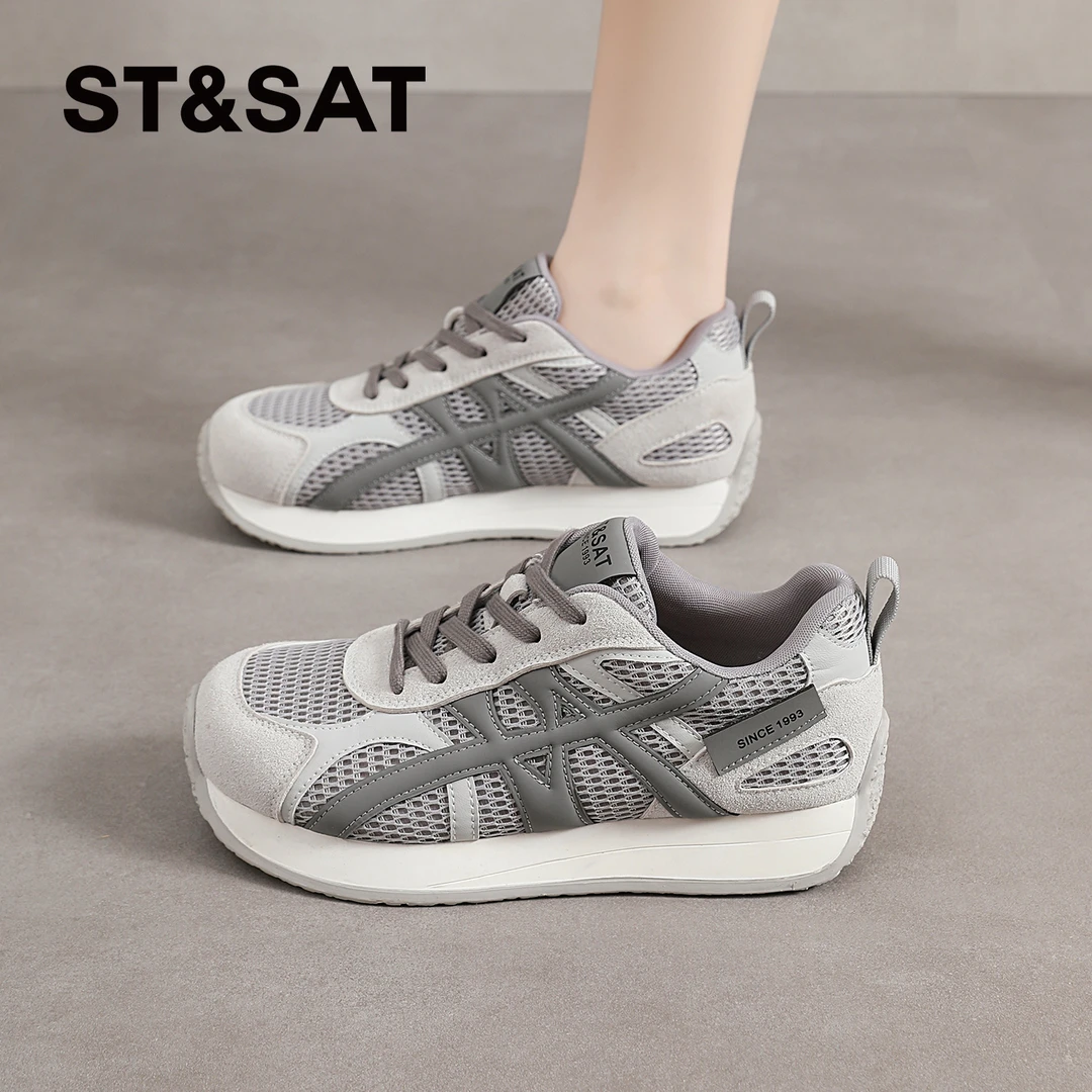 星期六阿甘鞋女士2025秋季新款复古百搭德训鞋网面轻便休闲老爹鞋