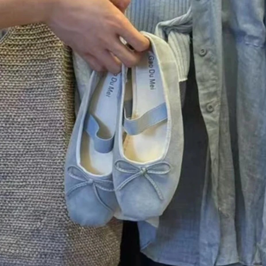 蝴蝶结圆头浅口软底仙女风芭蕾舞单鞋