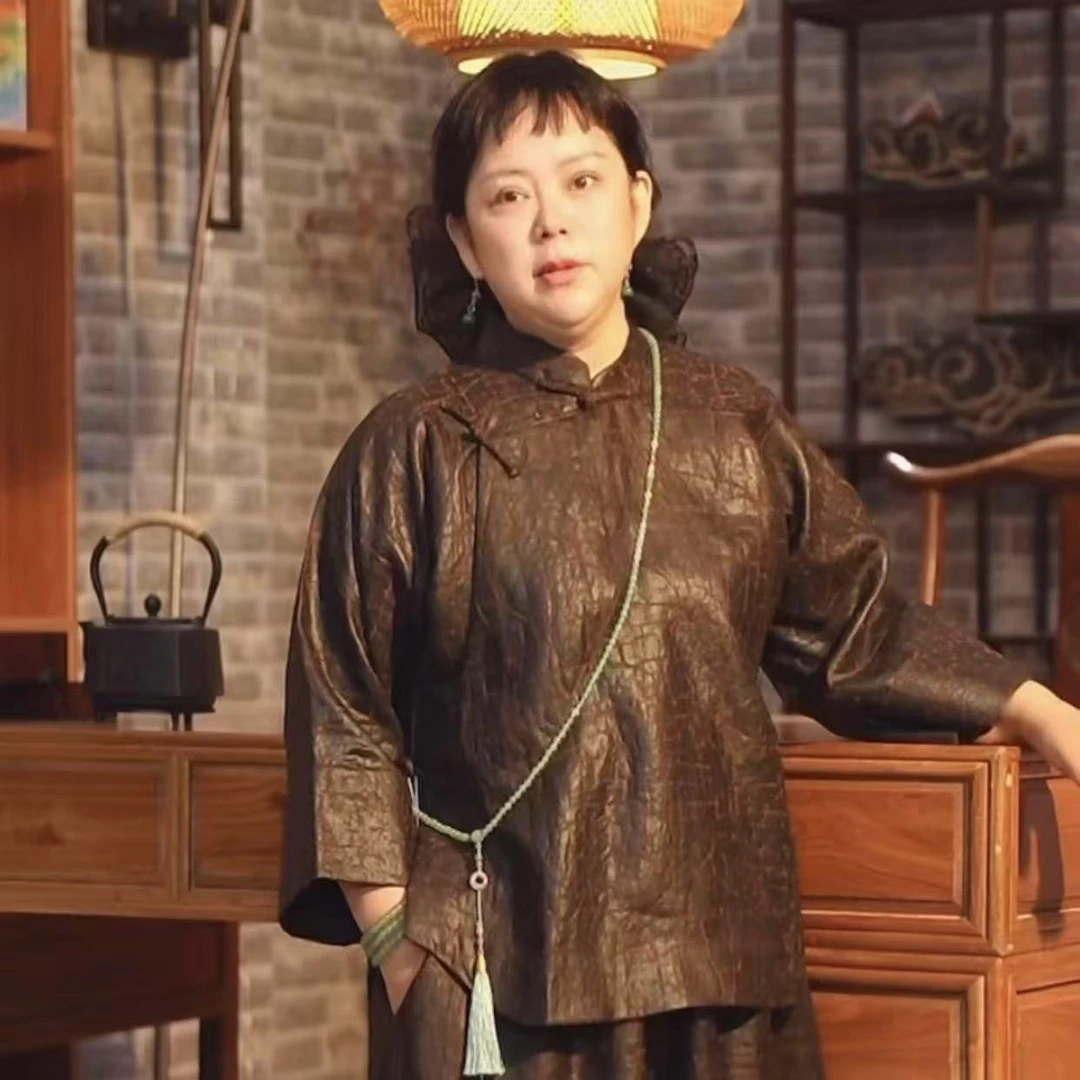 梦中情衣中国风衫原生老龟老古法制作一片式香云纱缎龟上衣立领