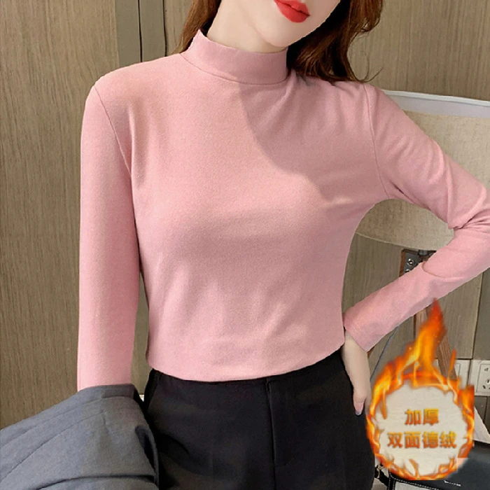 常规【直销】双面德绒半高领保暖打底衫上衣秋冬修身百搭长袖t恤
