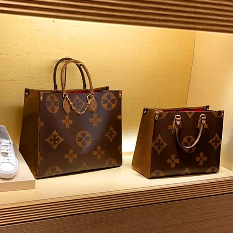 香港2025新款真皮女包老花拼色双面大花购物袋手提托特包女包