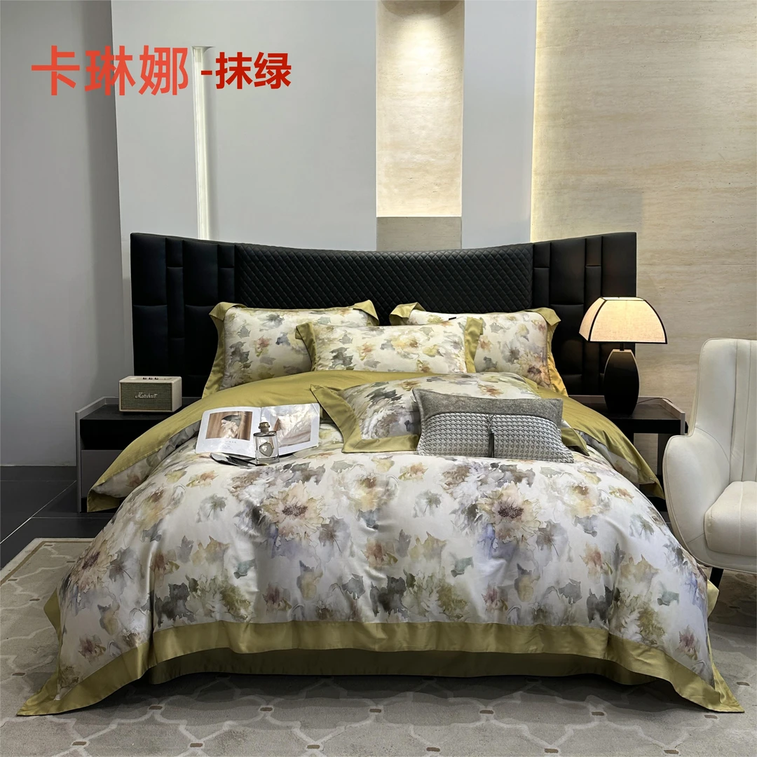 【晴美】天丝棉数码印花床盖款四件套-卡琳娜-抹绿