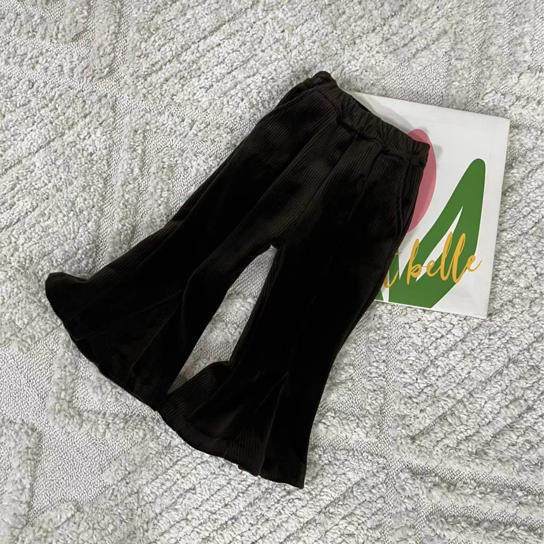 洋气新款时髦儿童小女孩炸街冬季加绒微喇裤子女童喇叭裤冬装2024