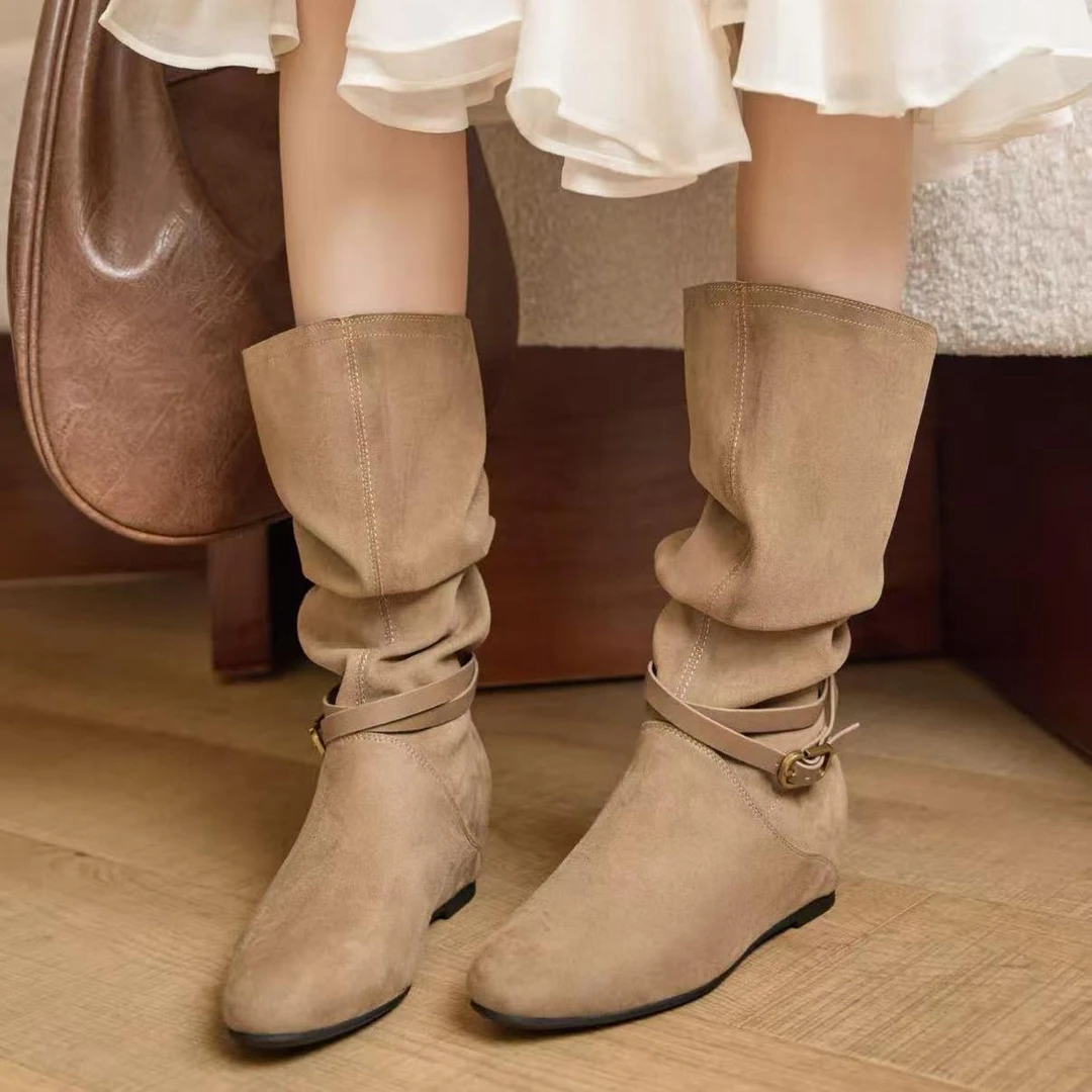 W5210-3a仔靴女秋冬新款复古美拉德骑士长筒靴单里