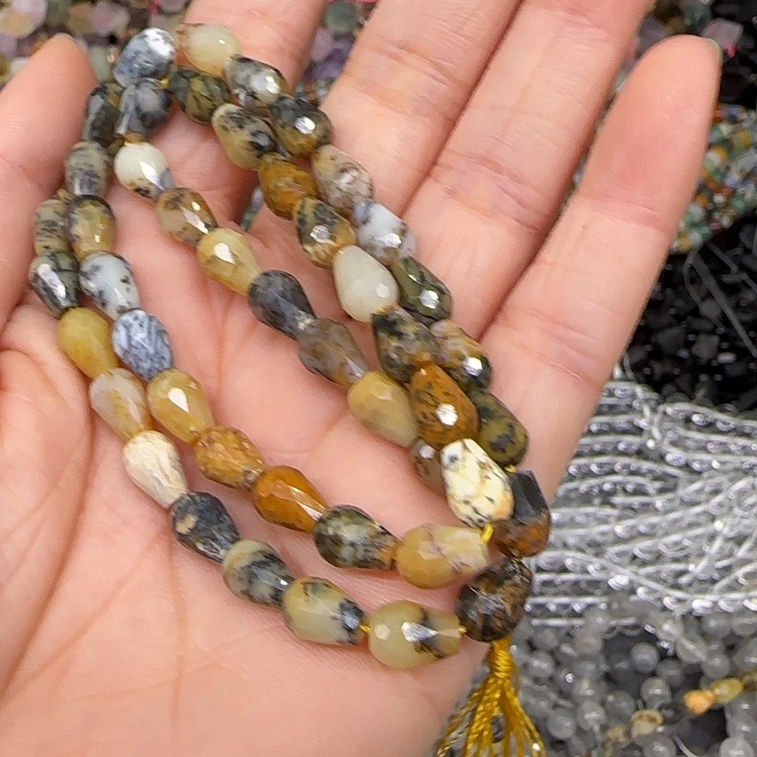 玛瑙/玉髓合金珠宝半成品黄澳宝6mm切面水滴一条