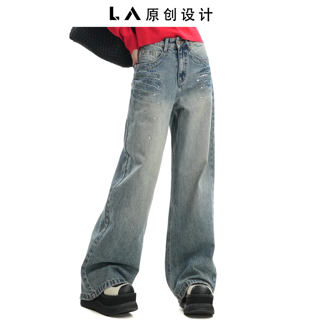 LA原创 【A3339】春夏新款设计感中高腰水洗牛仔裤