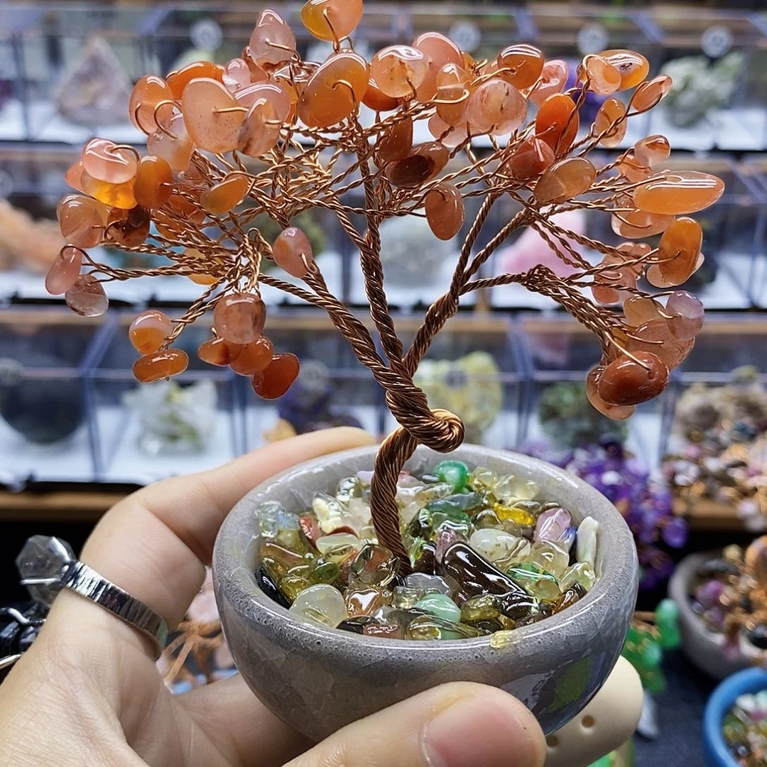 有机玻璃红玛瑙发财树家居摆件