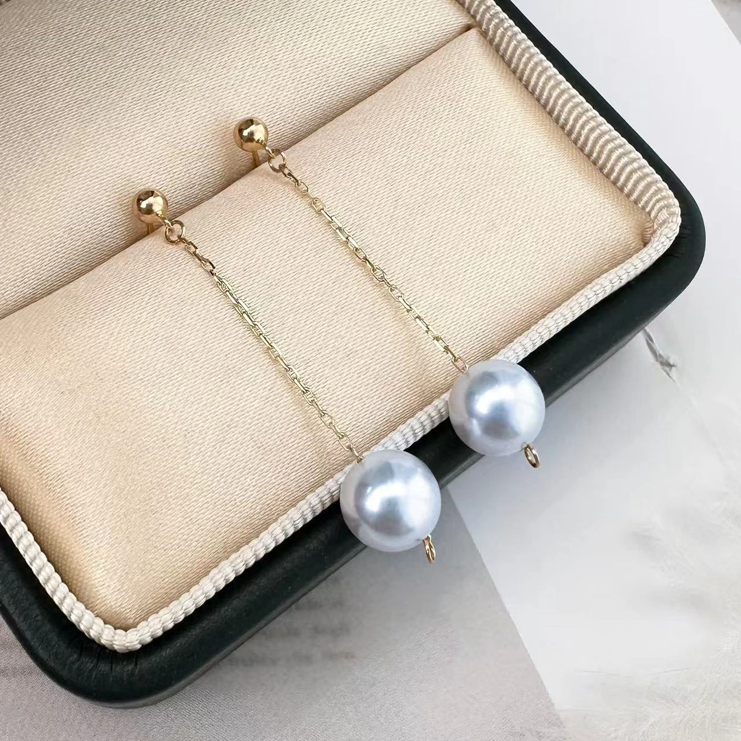 AKoya银蓝灰秋千耳线 7-7.5mm 18k金k黄