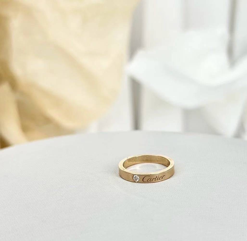 99新 Cartier/卡地亚 玫瑰金窄版单钻戒指 52码 14737157