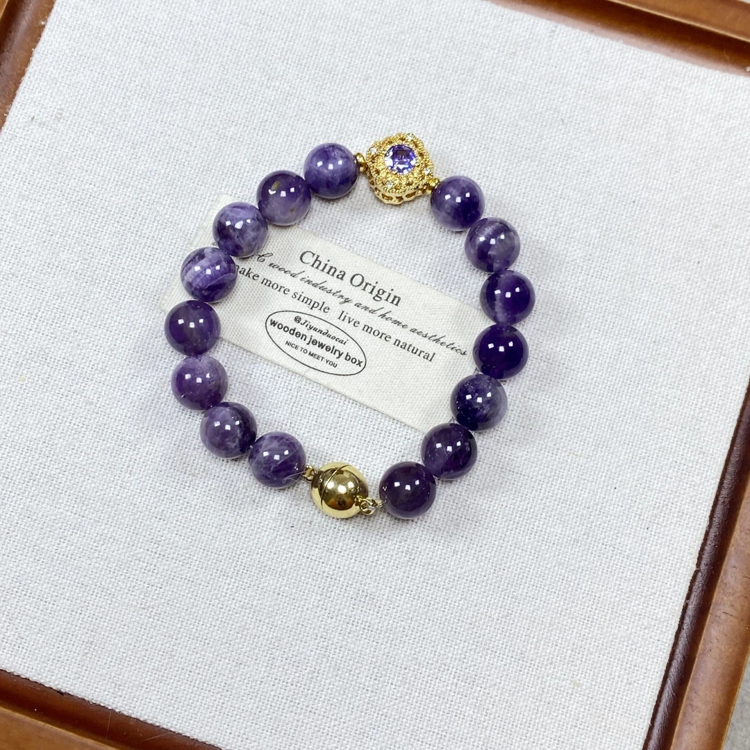 【紫韵流年】磁吸紫水10mm方盒顶珠手串sugar紫水晶