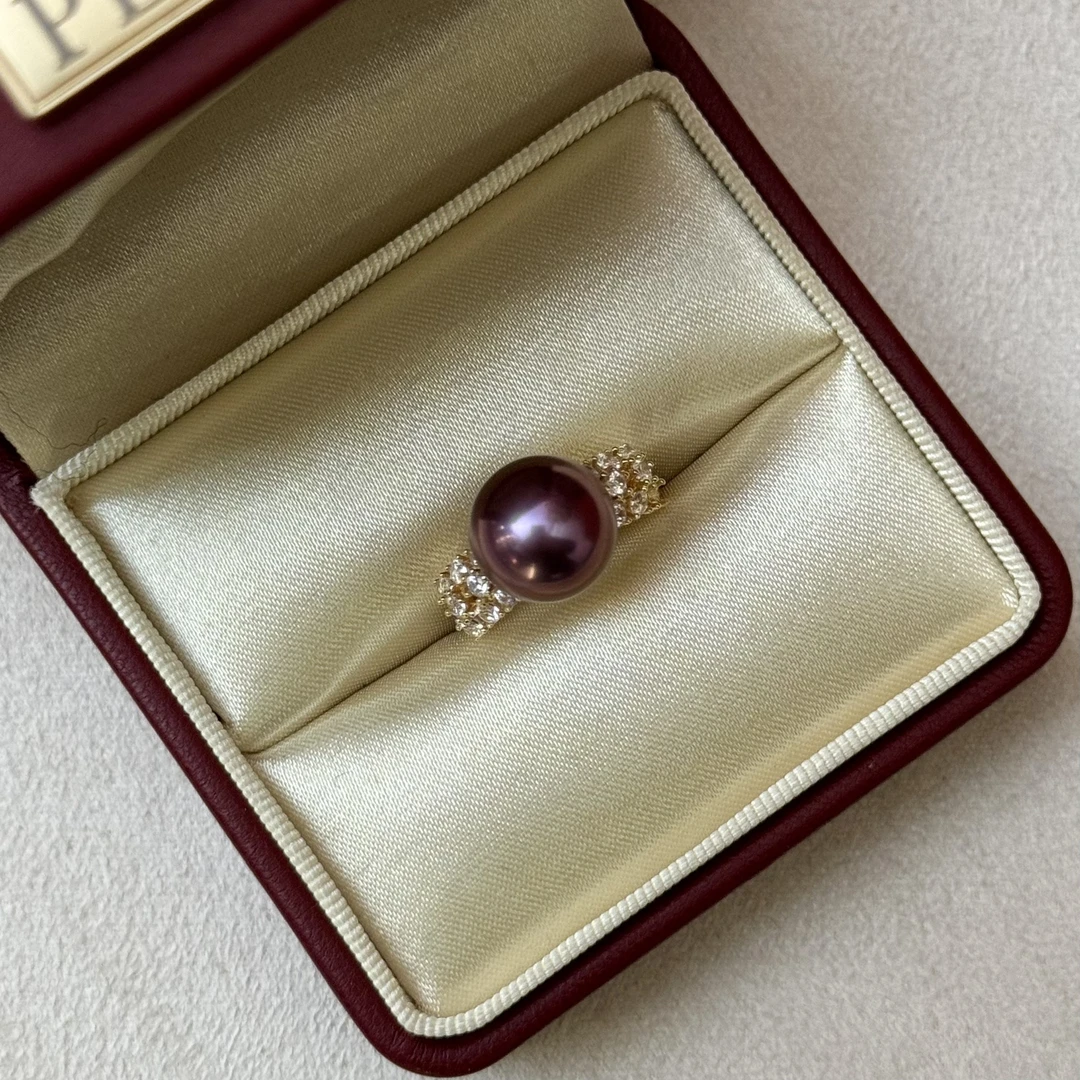 【吟吟甄选】天然稀有色珍珠 炫彩紫 11-12mm戒指开口戒