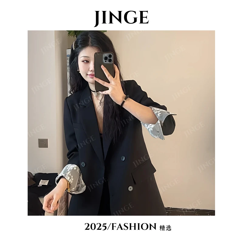 2025秋季设计感新款韩版蕾丝袖口花边宽松休闲西服