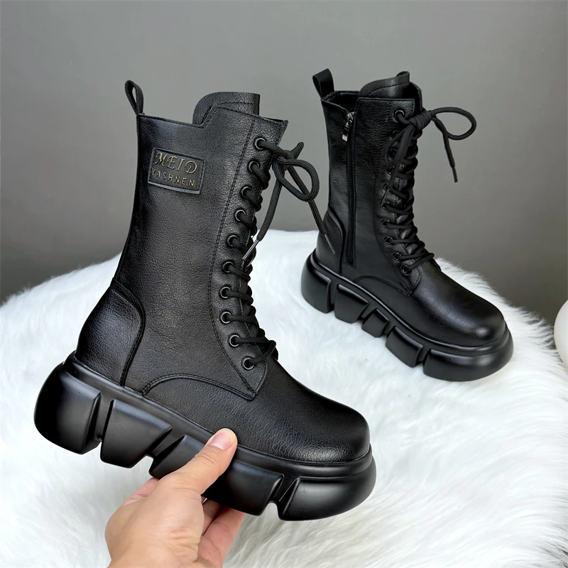 帅气高帮厚底英伦马丁靴女2025年秋冬新款大棉加厚显瘦棉靴大码42