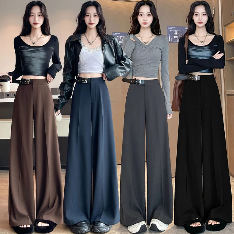 老钱风西装阔腿裤女2025秋季新款高腰显瘦垂感遮胯休闲直筒拖地裤