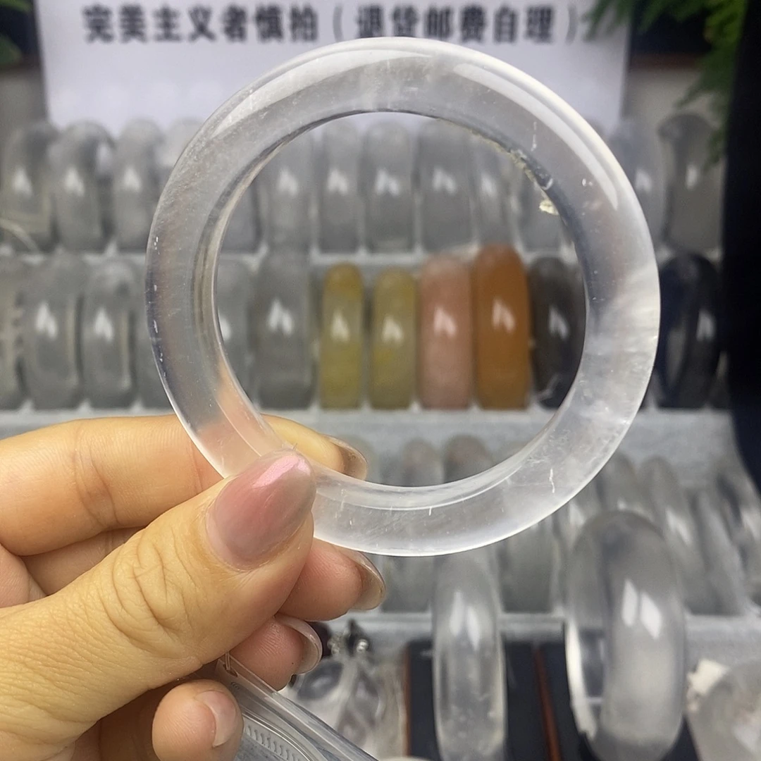 石英质玉未镶嵌手镯53.8白冰炸光4295包容微抠