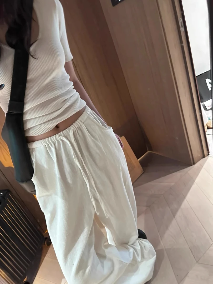 白色棉麻阔腿裤女夏季新款胖妹妹mm宽松显瘦梨形身材直筒休闲裤子