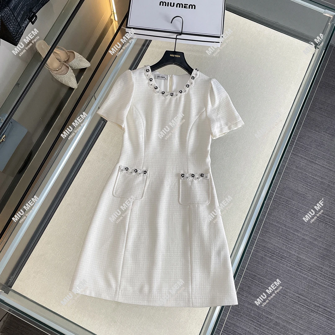 MIUMEM25春季时髦气质宽松显瘦小香风法式短a字连衣裙DY6532