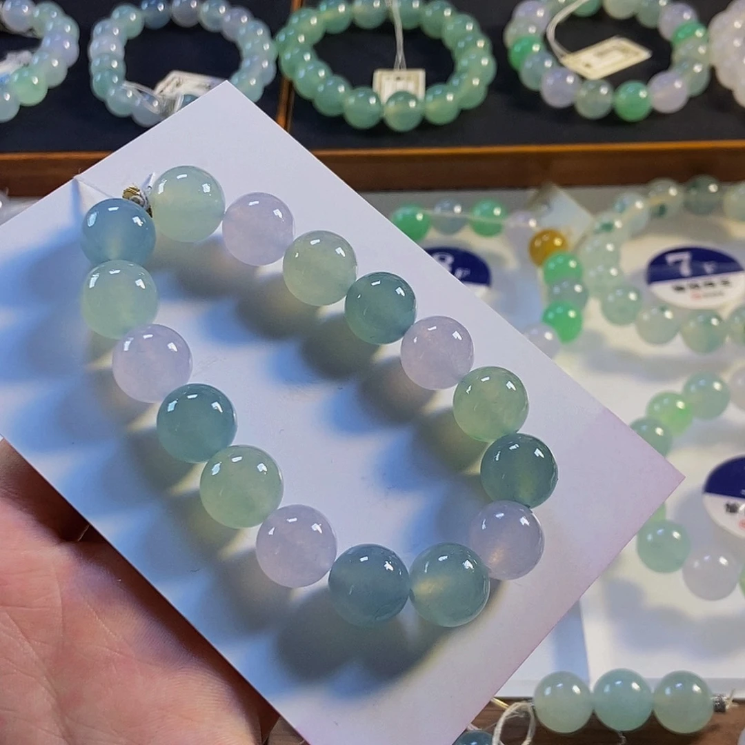 定制翡翠未镶嵌翡翠手串卡12+