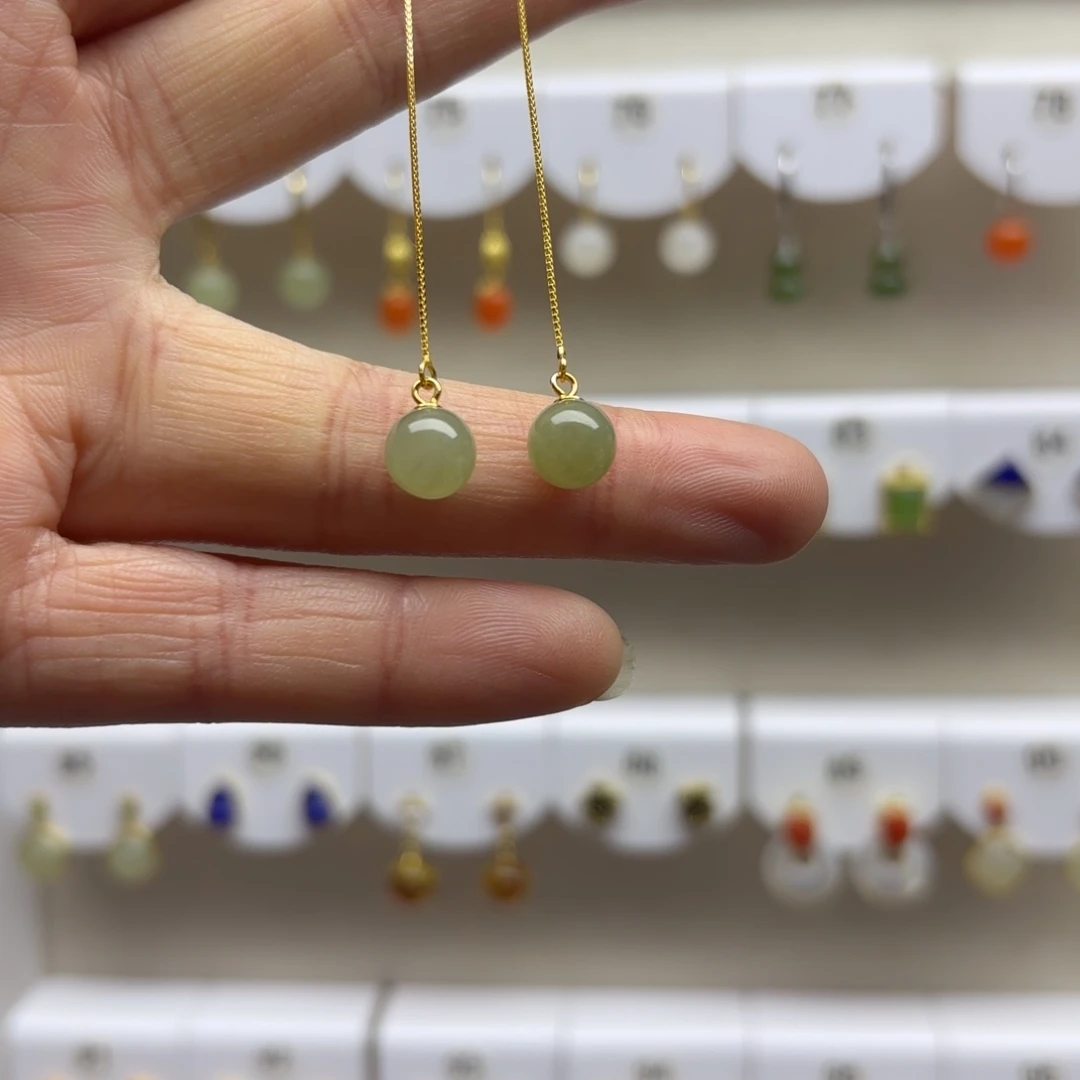 和田玉银S925镶嵌耳饰