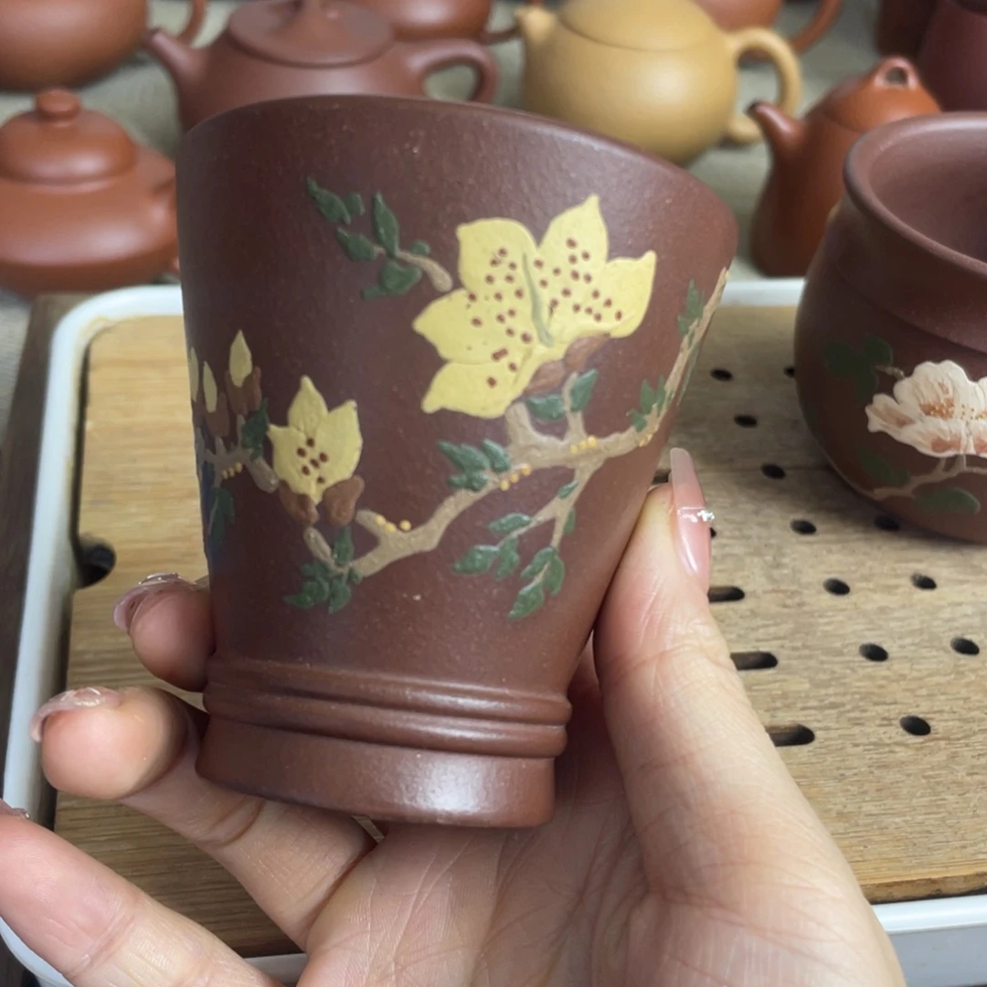 紫砂茶杯底槽清主人杯 泥绘