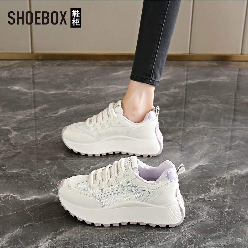 SHOEBOX鞋柜运动鞋女款爆款2025新款秋网面透气学生厚底阿甘鞋