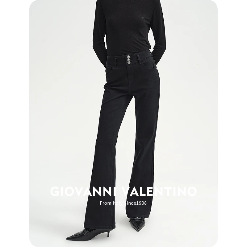 GIOVANNI VALENTINO高腰牛仔裤女春季弹力长裤子显瘦百搭喇叭裤