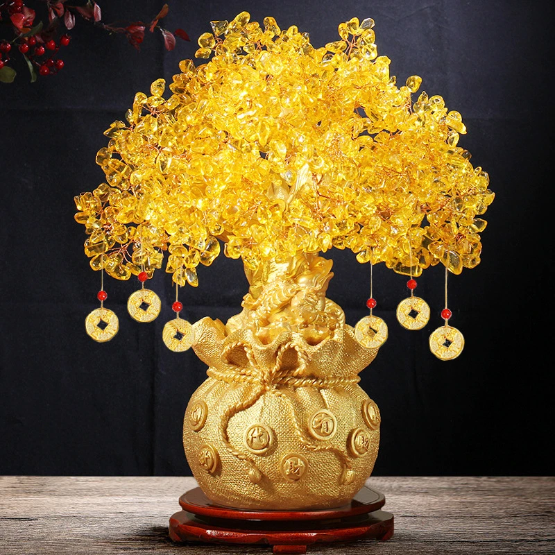 黄水晶发财树招财摆件家居电视酒柜装饰品客厅玄关摇钱树开业礼品