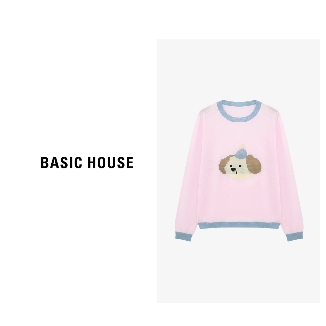Basic House/百家好夏季防晒罩衫宽松卡通刺绣针织衫-B0625B5GXC2