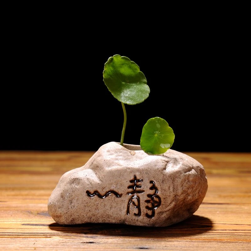 创意禅意花眼石头客厅茶桌茶宠摆件