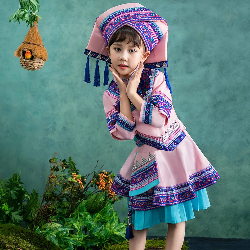 三月三广西壮族服装女衣服小学生短裙演出服民族服饰2025新款小孩