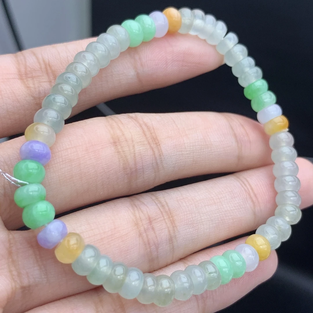 四会 缅甸A货翡翠冰紫绿多宝算盘珠手链手串单圈T卡5.6mm