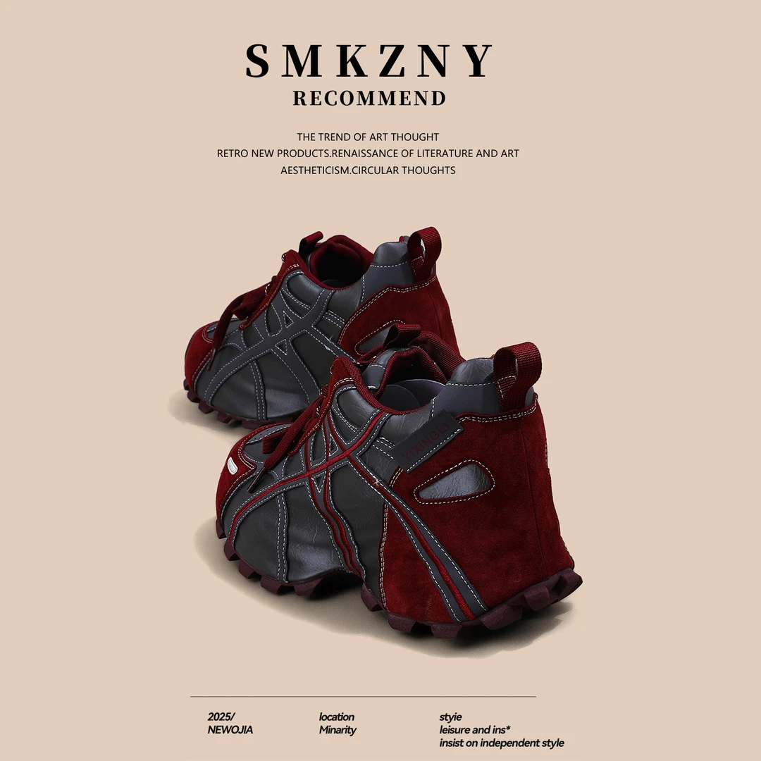 红色内增高老爹鞋女2025秋季新款百搭时尚小个子运动休闲鞋超火爆