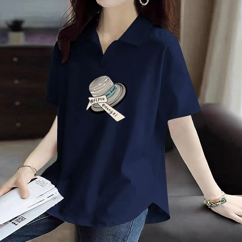 POLO衫女短袖夏季休闲时尚胖MM大码宽松显瘦洋气减龄翻领T恤纯棉