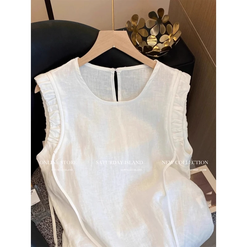 设计感独特小飞袖波浪边外穿马甲背心女夏季高端气质无袖小衫上衣