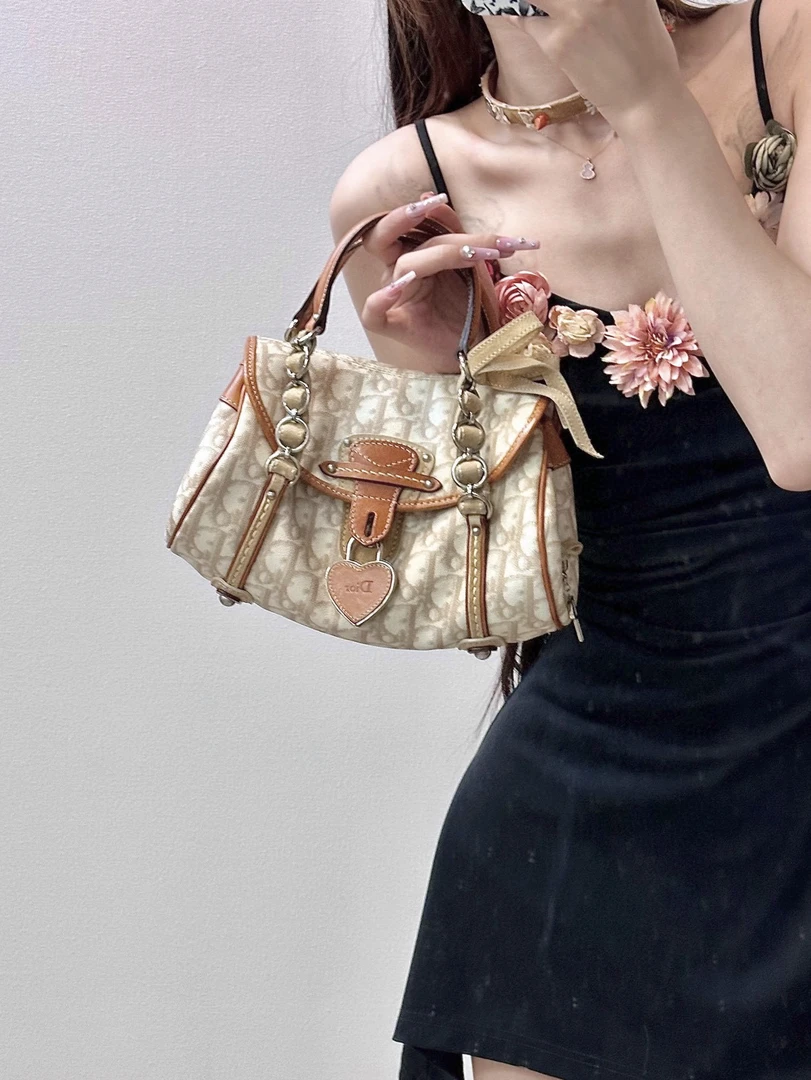 95新 DIOR/迪奥 dior 老花中古小号元宝手提包排队