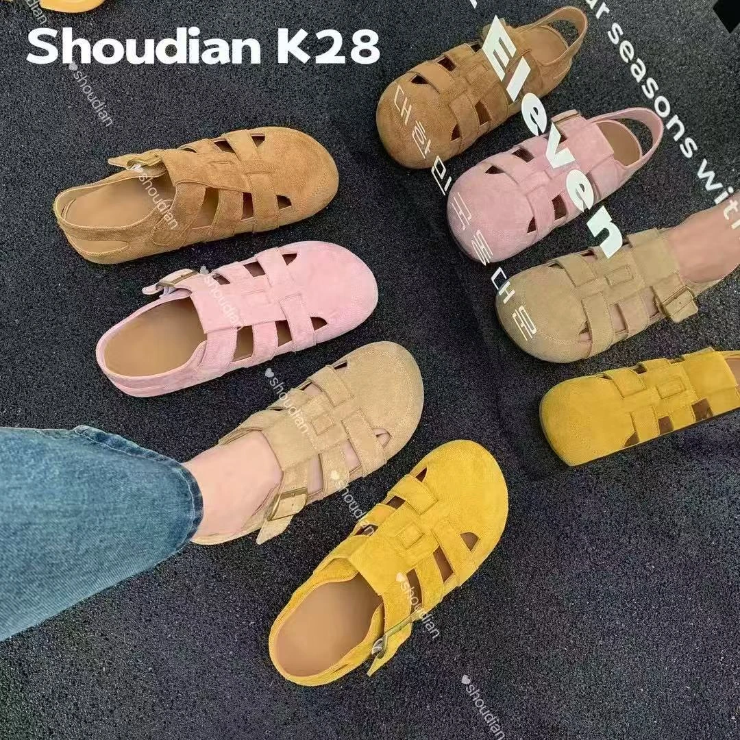 勃肯鞋女春夏新款一脚蹬外穿包头半拖舒适夏季镂空百搭