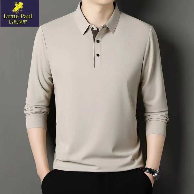 厉恩保罗秋季新款男士翻领长袖卫衣商务休闲百搭纯色宽松打底高档